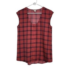 J Crew Plaid Sleeveless Scoop Neck Top Women Size 4 Red Navy  A09